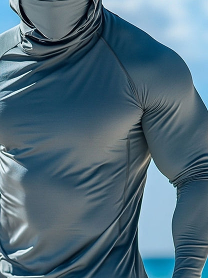 Men's Outdoor Sun Protection Breathable Cool Hooded Sun Protection Long-Sleeved Top