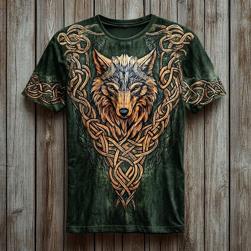 Men's Viking Fenrir Wolf Totem Knot Vintage 3D Print T-shirt