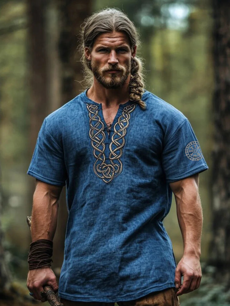 Men's Viking Tribal Vintage Celtic Knot Art Linen Shirt