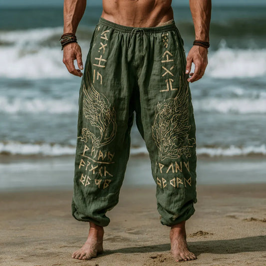 Men's Viking Vintage Eagle Celtic Knot Runes Inspired Summer Casual Pants