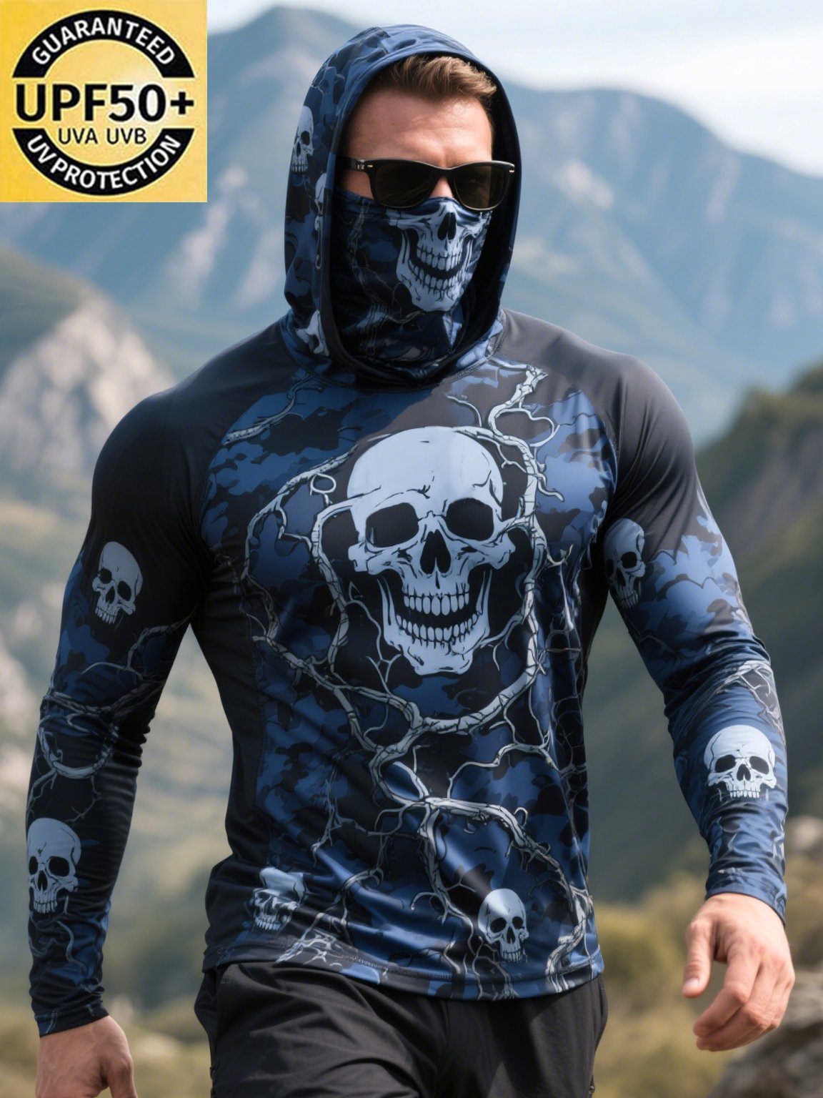 Men's Outdoor Sun Protection Breathable Cool Mask Hooded Sun Protection Long-Sleeved Top