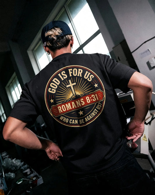 God Is For Us Romans 8:31 Cross Mountain Printed Men's T-shirt