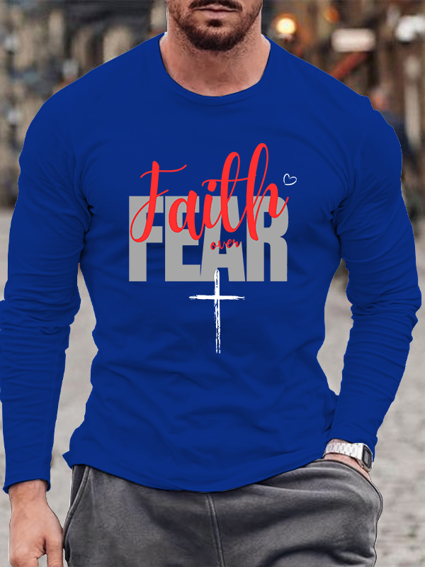 Faith over Fear Christian Cotton Long Sleeve T-Shirt