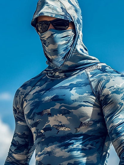 Men's Outdoor Sun Protection Breathable Cool Hooded Sun Protection Long-Sleeved Top