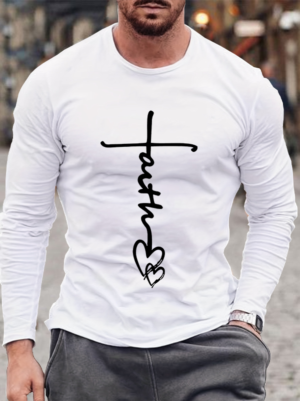 Faith Heart Cross Christian Cotton Long Sleeve T-Shirt