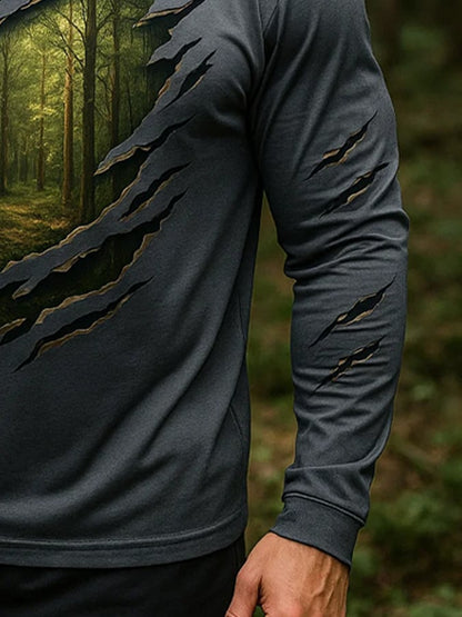 Men's Outdoor Sun Protection Breathable Cool Real 3D Printed Mask Hooded Sun Protection Long-Sleeved Top