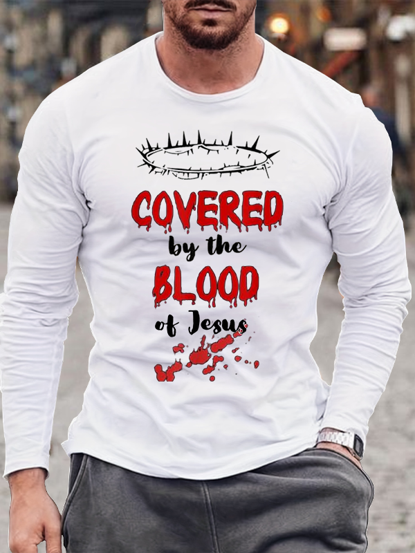Covered By The Blood Of Jesus Halloween Christian Cotton Long Sleeve T-Shirt