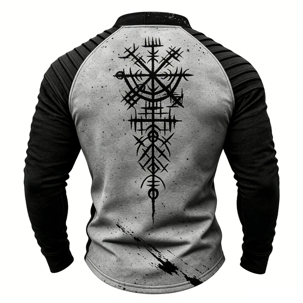 Nordic Viking Two-Tone Vegvísir Casual Long-Sleeve Shirt