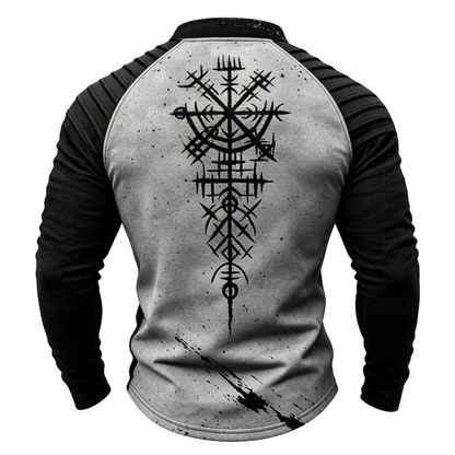 Nordic Viking Two-Tone Vegvísir Casual Long-Sleeve Shirt