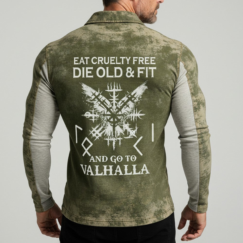 Viking minimalist vintage washed American‐style Half‐zip pocket sweatshirt