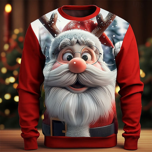 Men's Santa Claus 3D Print Christmas Cartoon Crew Neck Long Sleeve Sweatshirts
