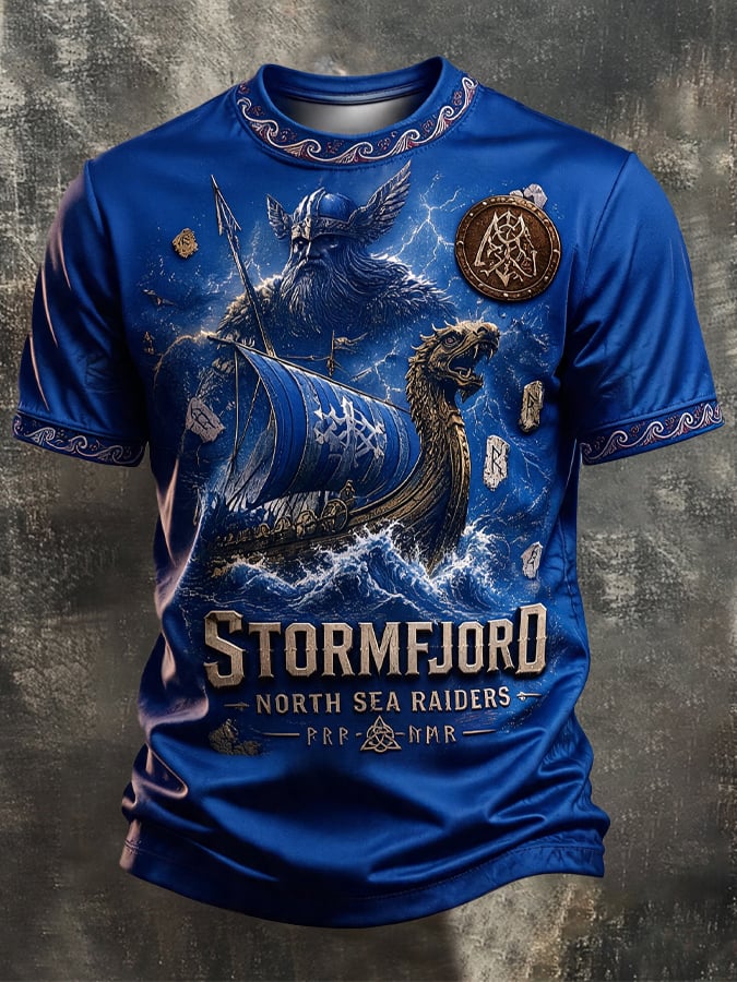 Men's Vintage Viking-Print T-Shirt