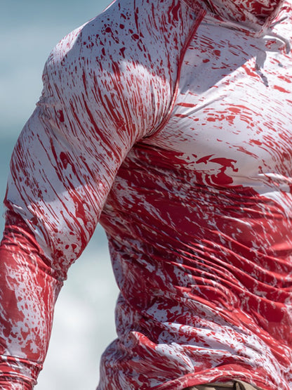 Men's Outdoor Sunscreen Breathable Cool Hooded Printed Surf Long-Sleeve Top