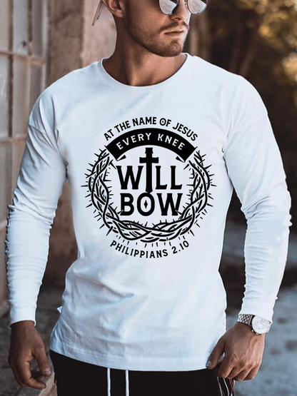 At The Name Of Jesus Every Knee Will Bow Cotton Long Sleeve T-Shirt