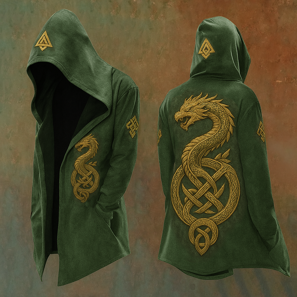 Men's Viking Nordic Jormungandr Design Streetwear Hooded Jacket