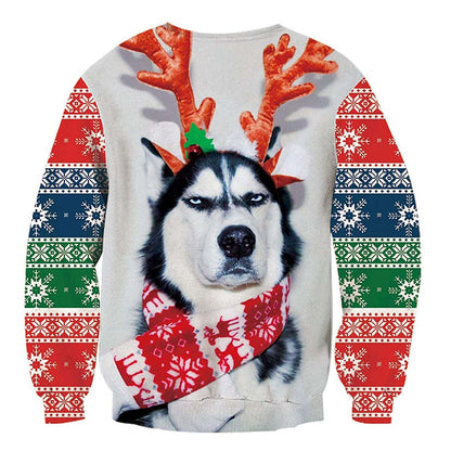 Husky Dog Print Ugly Christmas Sweatshirt