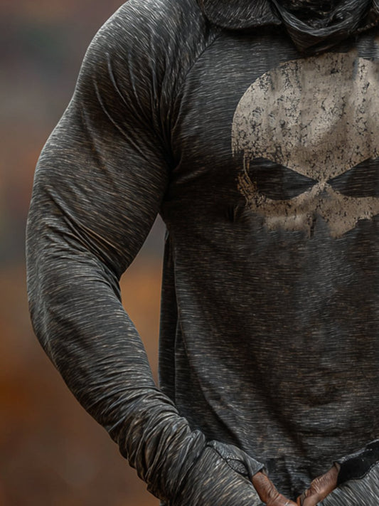 Men's Retro Outdoor Sun Protection Breathable Cooling Mask Hooded Sun Protection Long Sleeve Top