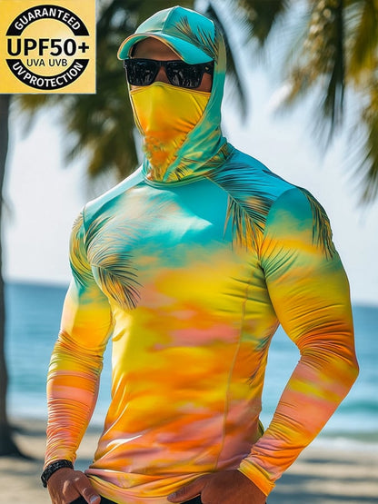 Men's Outdoor Sun Protection Breathable Cool Mask Beach Hooded Sun Protection Long-Sleeved Top