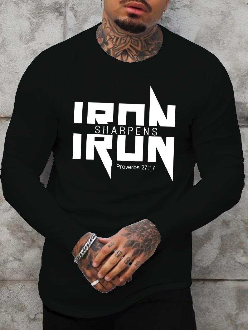 IRON SHARPENS IRON Proverbs 27:17 Christian Men's Long Sleeve
