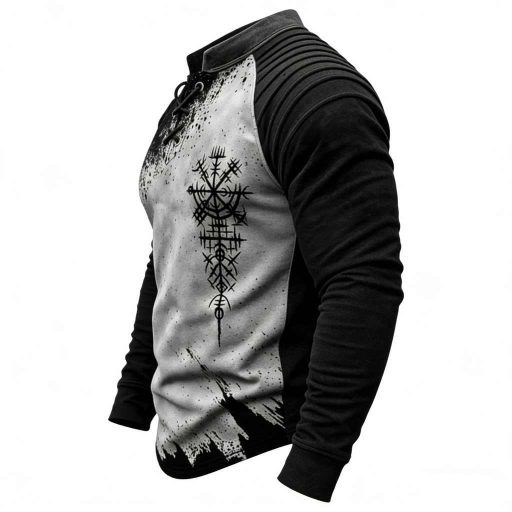Nordic Viking Two-Tone Vegvísir Casual Long-Sleeve Shirt