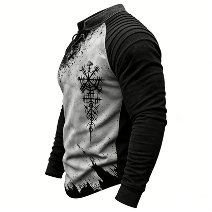 Nordic Viking Two-Tone Vegvísir Casual Long-Sleeve Shirt