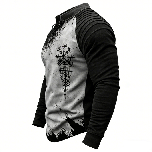 Nordic Viking Two-Tone Vegvísir Casual Long-Sleeve Shirt