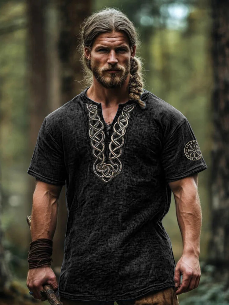 Men's Viking Tribal Vintage Celtic Knot Art Linen Shirt