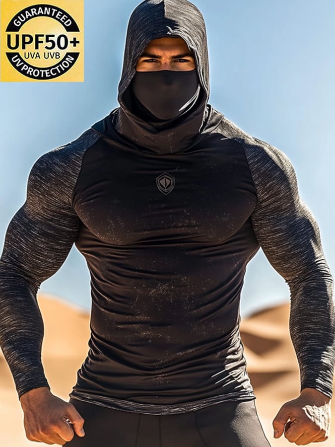 Men's Outdoor Sun Protection Breathable Cool Mask Hooded Sun Protection Long-Sleeved Top