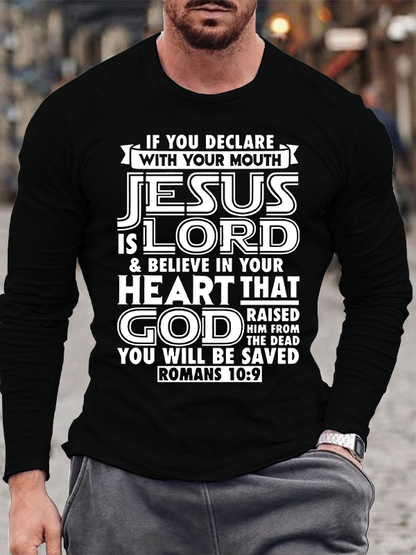 Romans 10:9 Jesus is Lord Christian Cotton Long Sleeve T-Shirt