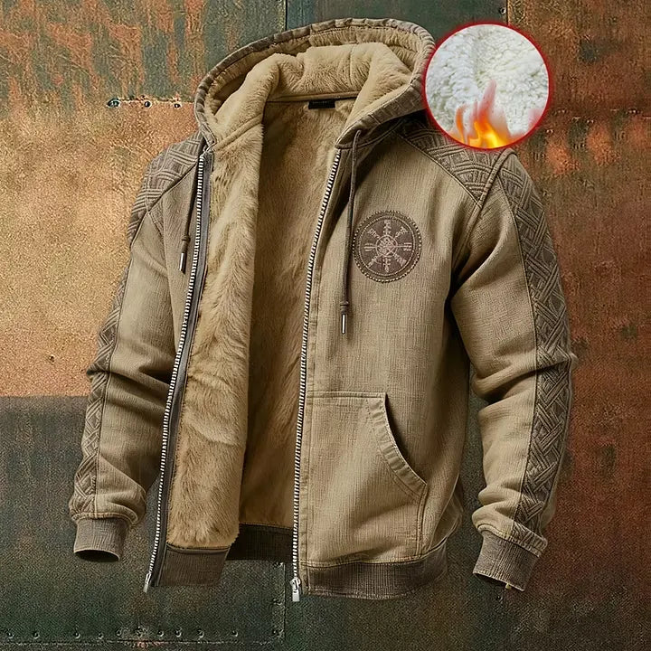 Nordic Viking Style Retro Rune Casual Long-Sleeve Warm Fleece Hoodie