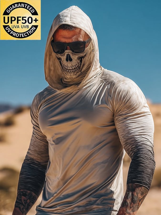 Men's Outdoor Sun Protection Breathable Cool Mask Hooded Sun Protection Long-Sleeved Top