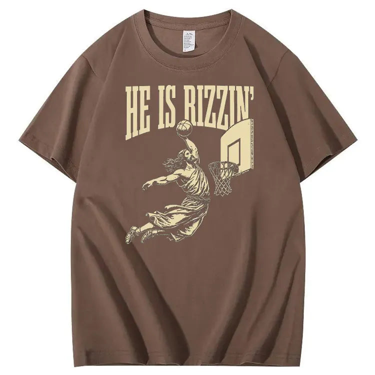 He Is Rizzin Christian Pattern Printing Print Crew Neck T-Shirt