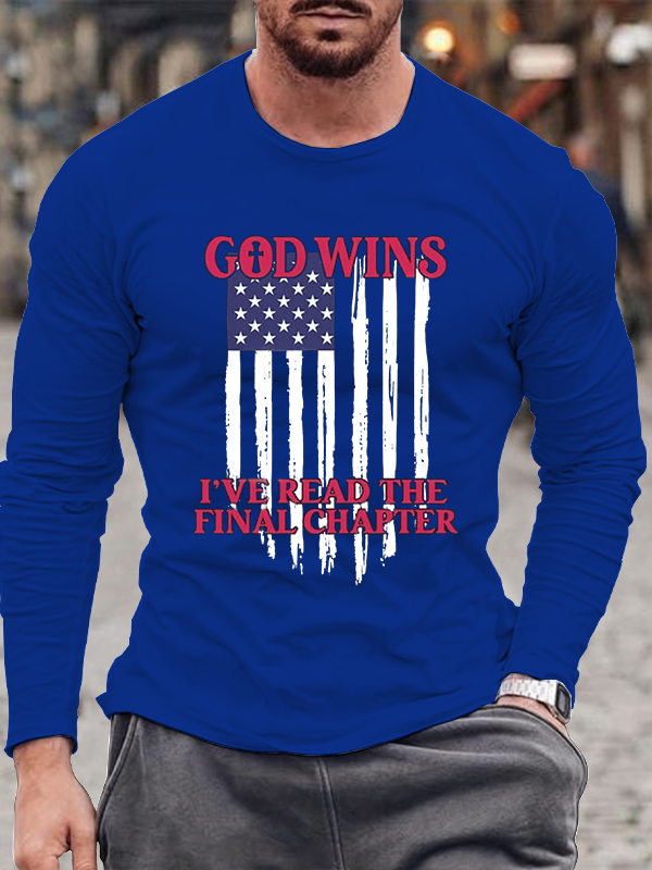 God Wins American Flag Cotton Long Sleeve T-Shirt