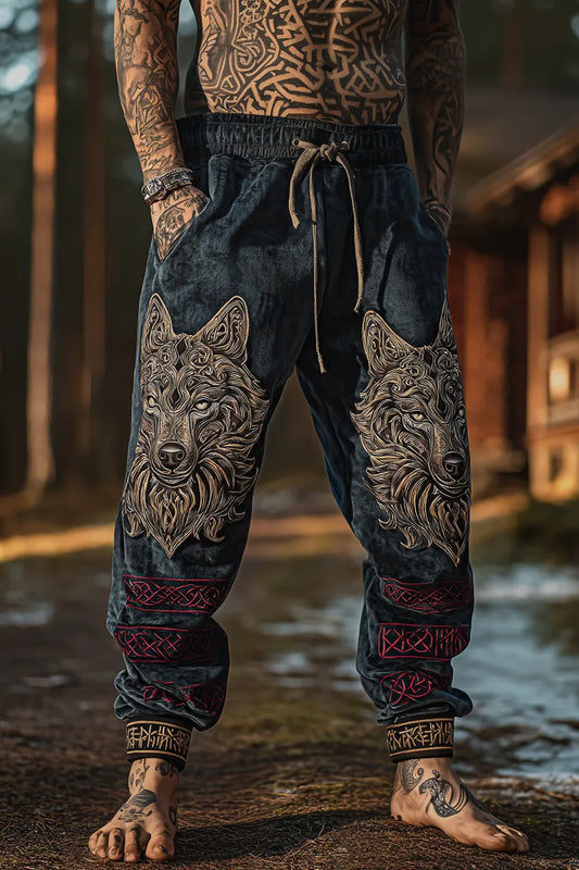 Men's Viking Nordic Runes Mythology Wolf Totem Knot Sports Pants