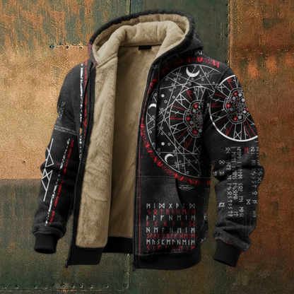Nordic Viking Style Retro Vegvísir Rune Casual Long-Sleeve Warm Fleece Hoodie