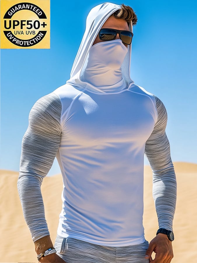 Men's Outdoor Sun Protection Breathable Cool Mask Hooded Sun Protection Long-Sleeved Top