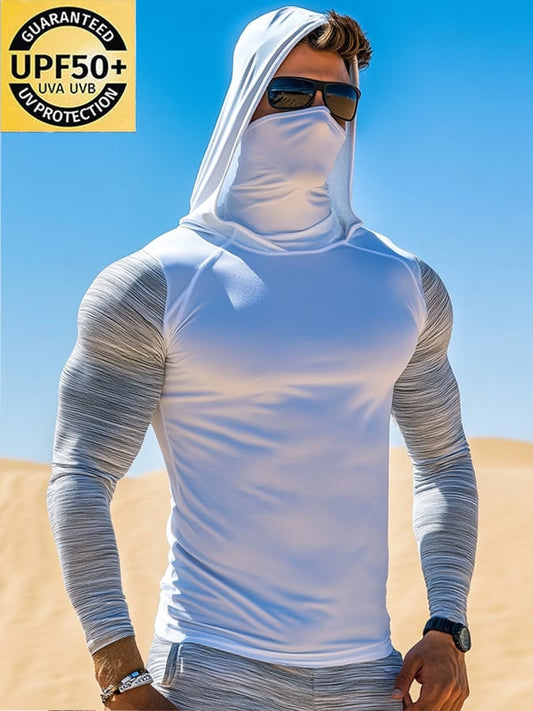 Men's Outdoor Sun Protection Breathable Cool Mask Hooded Sun Protection Long-Sleeved Top