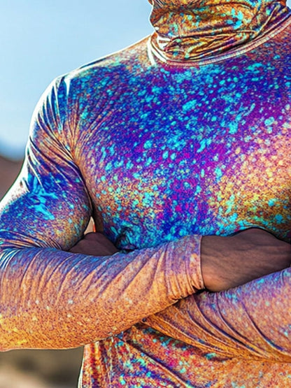Men's Outdoor Sun Protection Breathable Cool Colorful Mask Hooded Sun Protection Long-Sleeved Top