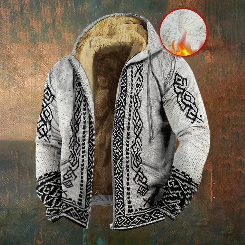 Men's Vintage Viking Patterns Zipper Hoodie