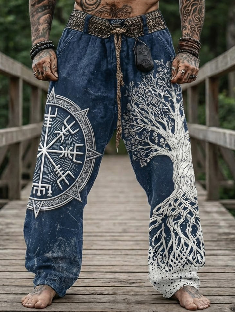 Men's Viking Retro Tree Of Life Compass Valknut Celtic Style Nordic Pants