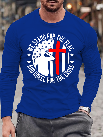 We Stand For The Flag Christian Cotton Long Sleeve T-Shirt
