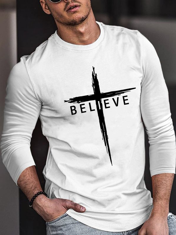 Believe Christian Cross Jesus Long Sleeve T-Shirt