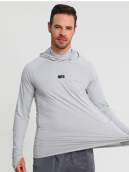 Men's Outdoor Sun Protection Breathable Cool Mask Hooded Sun Protection Long-Sleeved Top