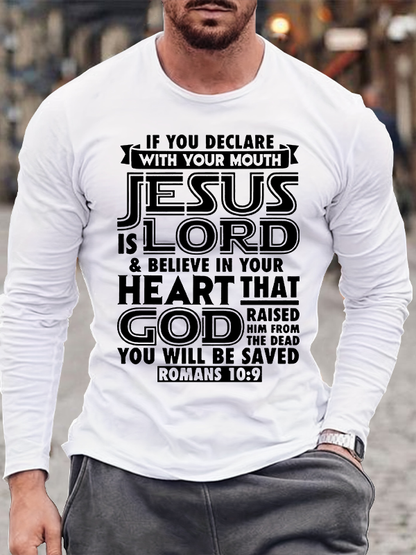 Romans 10:9 Jesus is Lord Christian Cotton Long Sleeve T-Shirt