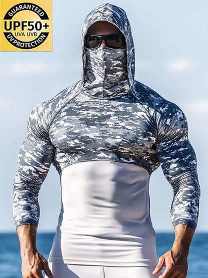 Men's Outdoor Sun Protection Breathable Cool Hooded Sun Protection Long-Sleeved Top