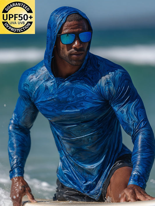 Men's Outdoor Sun Protection Breathable Cool Hooded Printed Long-Sleeved Top