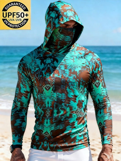 Men's Outdoor Sun Protection Breathable Cool Hooded Sun Protection Long-Sleeved Top