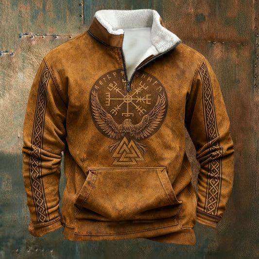 Norse Celtic Retro Zip Collar Fleece Shirt