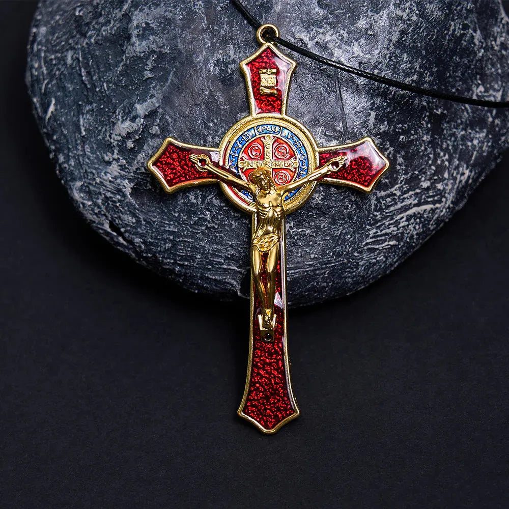 Classic Style RedBlue Crafted Crucifix Big Size Pendant Necklace