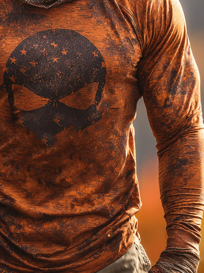 Men's Retro Outdoor Sun Protection Breathable Cooling Mask Hooded Sun Protection Long Sleeve Top